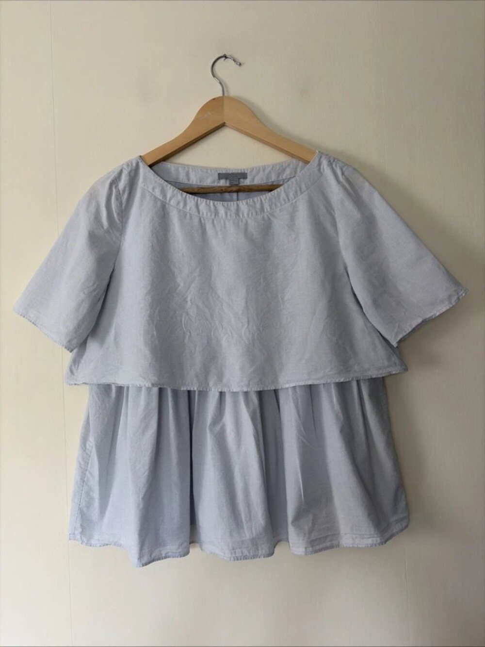 COS Blue & White Cotton Tiered Blouse Top Size UK 8
